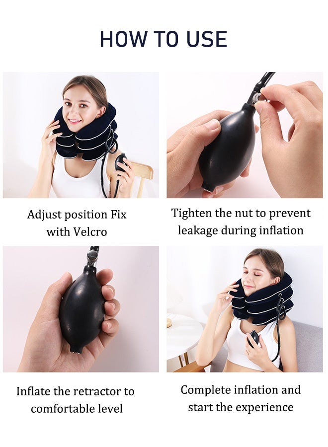 3 Tube Inflatable Cervical Neck Traction Device Adjustable Air Inflation Neck Traction – Portable Cervical Support Device with Pump - Image 3