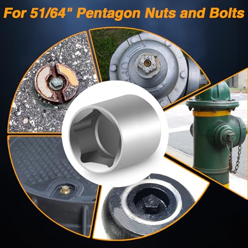 EVRBUL Stainless Steel Penta Socket 3/8" Drive 51/64" 5-Point Utility Impact Socket for 5 Point Nuts on Fire Hydrant Curb Cover or Valve - Image 5