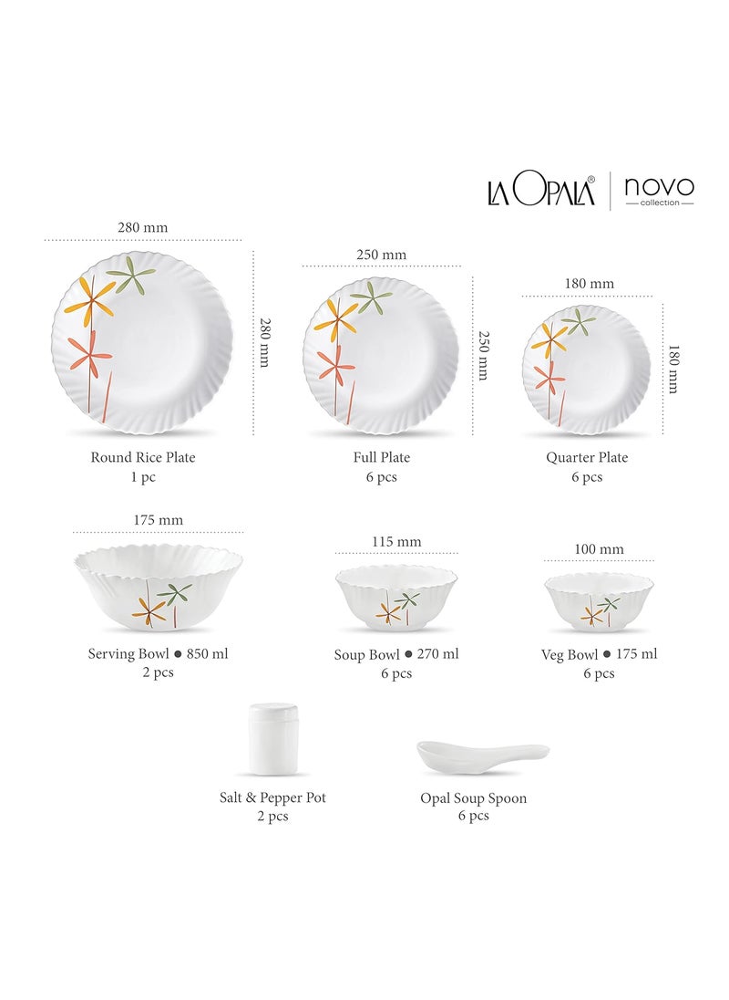 La Opala - La Opala, Novo Collection, Opal Glass Dinner Set 35 pcs, Autumn Flower, White - Image 1