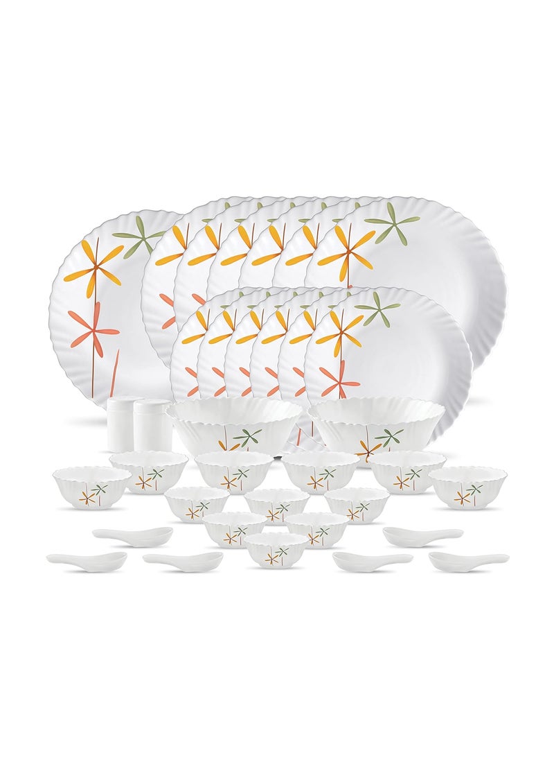 La Opala - La Opala, Novo Collection, Opal Glass Dinner Set 35 pcs, Autumn Flower, White - Image 1