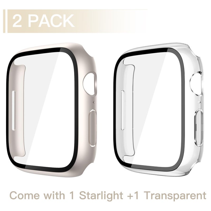 Misxi 2 Pack Tempered Glass Case Compatible for Apple Watch Series 11 (2025) Series 10 46mm, Hard PC Screen Protector Overall Protection Scratch-Resistant Cover for iWatch, 1 Starlight + 1 Transparent - Image 2