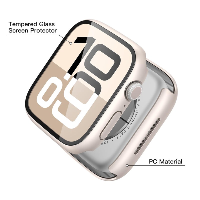 Misxi 2 Pack Tempered Glass Case Compatible for Apple Watch Series 11 (2025) Series 10 46mm, Hard PC Screen Protector Overall Protection Scratch-Resistant Cover for iWatch, 1 Starlight + 1 Transparent - Image 4