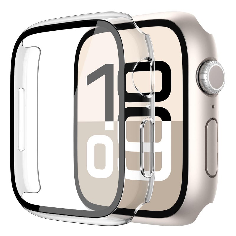 Misxi 2 Pack Tempered Glass Case Compatible for Apple Watch Series 11 (2025) Series 10 46mm, Hard PC Screen Protector Overall Protection Scratch-Resistant Cover for iWatch, 1 Starlight + 1 Transparent - Image 1