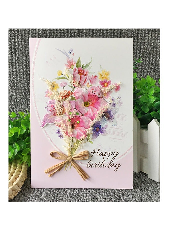 بطاقات الزهور ذات الأظرف بطاقات التهنئة المزينة بأزهار إبداعية فارغة بالداخل لعيد الميلاد، بطاقة الهدايا المزهرة (عيد ميلاد سعيد) - Image 1