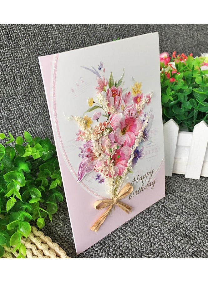 بطاقات الزهور ذات الأظرف بطاقات التهنئة المزينة بأزهار إبداعية فارغة بالداخل لعيد الميلاد، بطاقة الهدايا المزهرة (عيد ميلاد سعيد) - Image 2