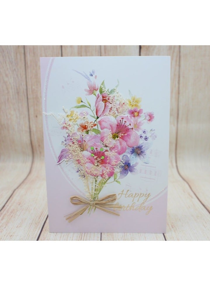 بطاقات الزهور ذات الأظرف بطاقات التهنئة المزينة بأزهار إبداعية فارغة بالداخل لعيد الميلاد، بطاقة الهدايا المزهرة (عيد ميلاد سعيد) - Image 3