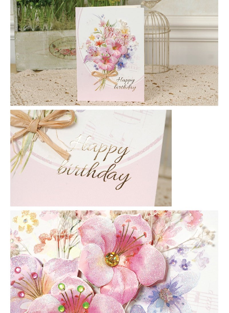 بطاقات الزهور ذات الأظرف بطاقات التهنئة المزينة بأزهار إبداعية فارغة بالداخل لعيد الميلاد، بطاقة الهدايا المزهرة (عيد ميلاد سعيد) - Image 4
