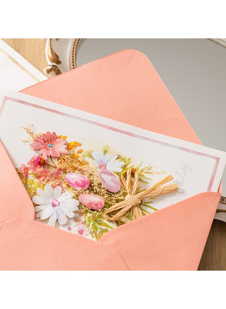 بطاقات الزهور ذات الأظرف بطاقات التهنئة المزينة بأزهار إبداعية فارغة بالداخل لعيد الميلاد، بطاقة الهدايا المزهرة (عيد ميلاد سعيد) - Image 5