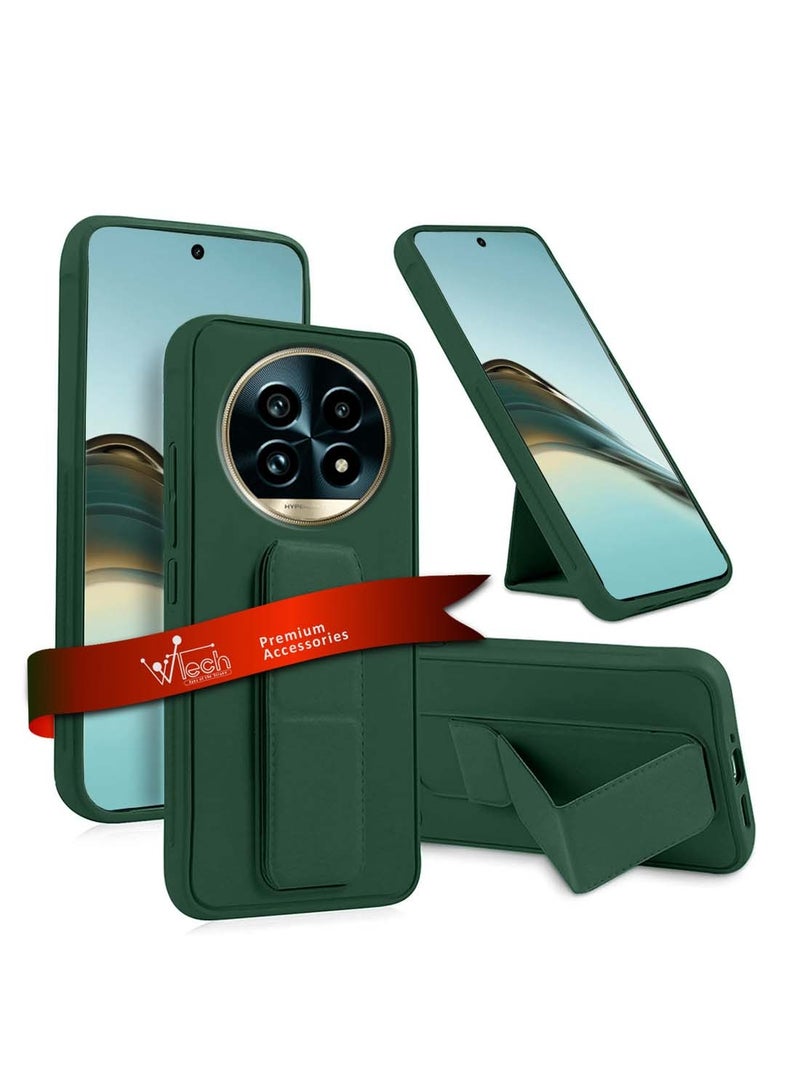 دبليو تيك Realme 13 Pro / Realme 13 Pro + / Realme 13 Pro Plus 5G 2024 قبضة يدوية قابلة للطي مسند مغناطيسي حزام معصم مع غطاء هيكل حديدي مدمج - أخضر غامق - Image 1