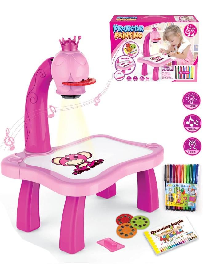 Drawing Projector Small Table for Kids Trace and Draw Projector Toy with Light & Music, Child Smart Projector Sketcher Desk, Kids' Doodle Scribbler Boards for Boy Girl 3-8 Years Gifts Toys - Image 1