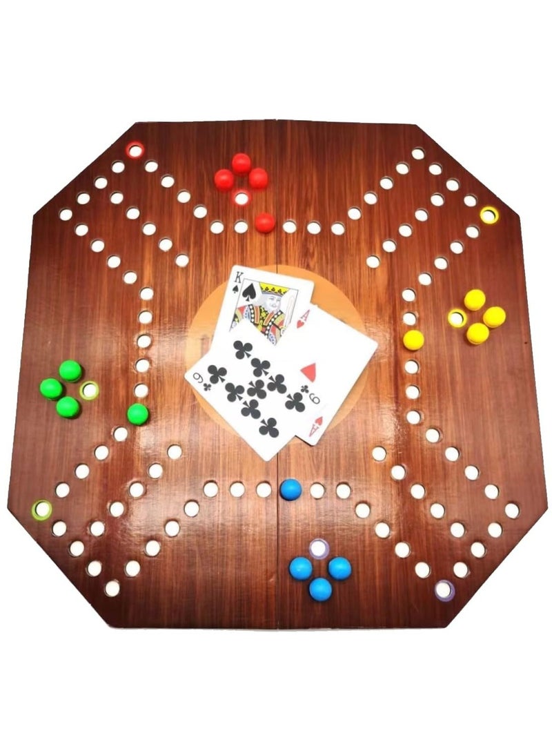 SKY-TOUCH Jackaroo Board Game Foldable Lightweight and Portable Family Board Game 4 Players With Glass Marbles and Cards (38 * 38 cm Brown) - Image 1
