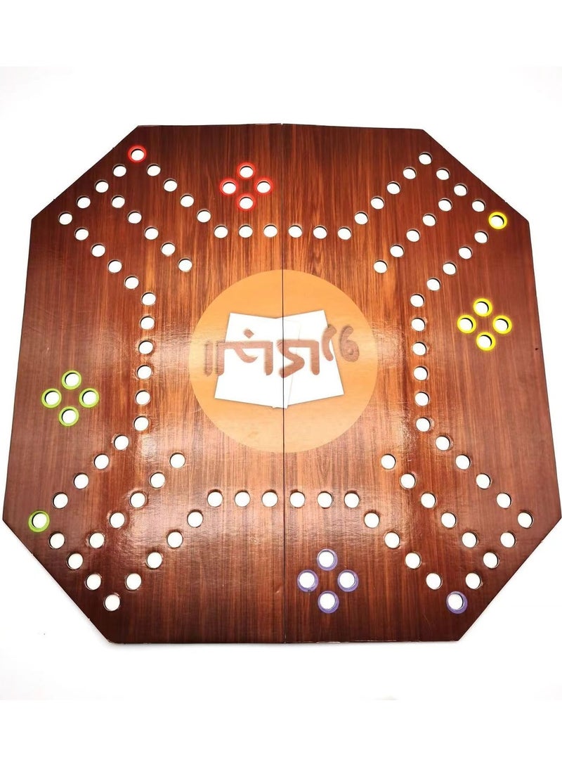 SKY-TOUCH Jackaroo Board Game Foldable Lightweight and Portable Family Board Game 4 Players With Glass Marbles and Cards (38 * 38 cm Brown) - Image 2