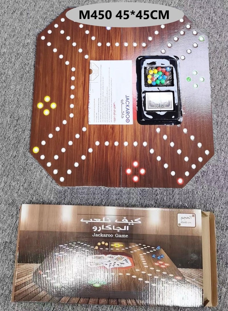 SKY-TOUCH Jackaroo Board Game Foldable Lightweight and Portable Family Board Game 4 Players With Glass Marbles and Cards (38 * 38 cm Brown) - Image 3