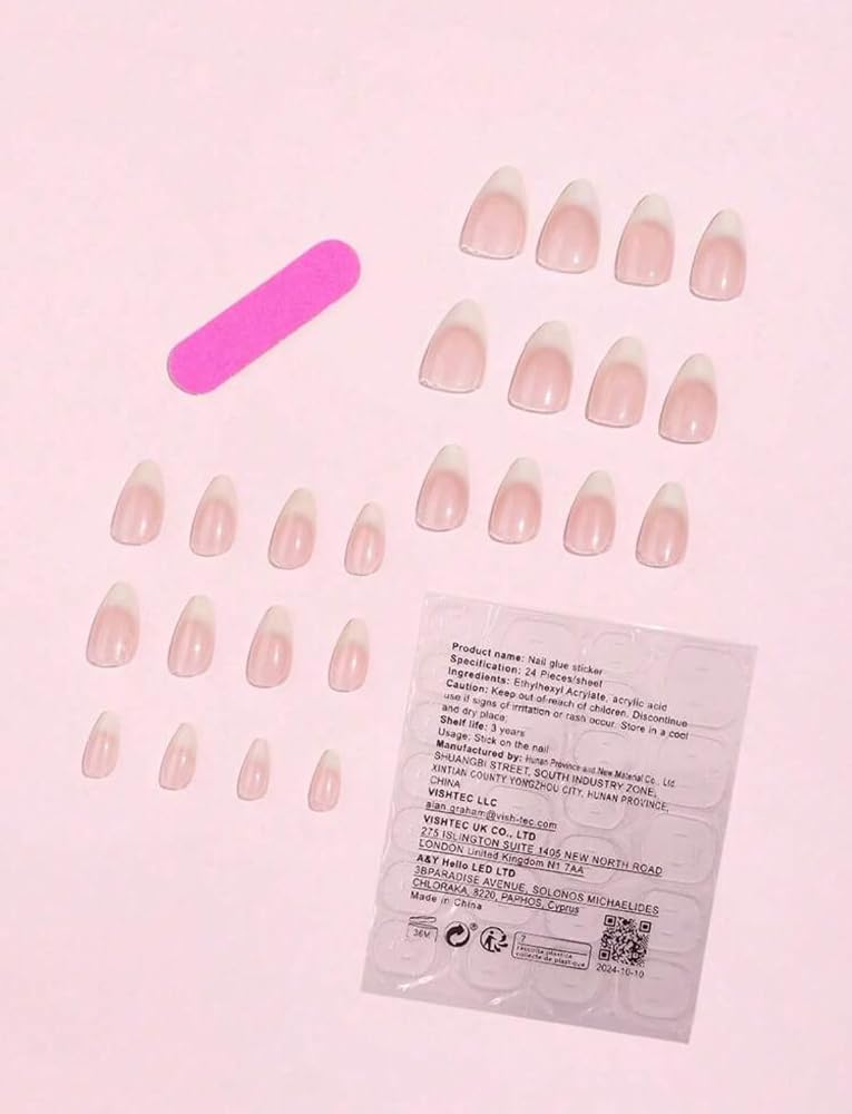 Suerte Press On Nails Almond tips very natural nude french Long Solid Color Glossy 24pcs Press On Nails shiny Manicure nail art trendy, Glazed style Fake acrylic nails with file and glue kit - Image 3