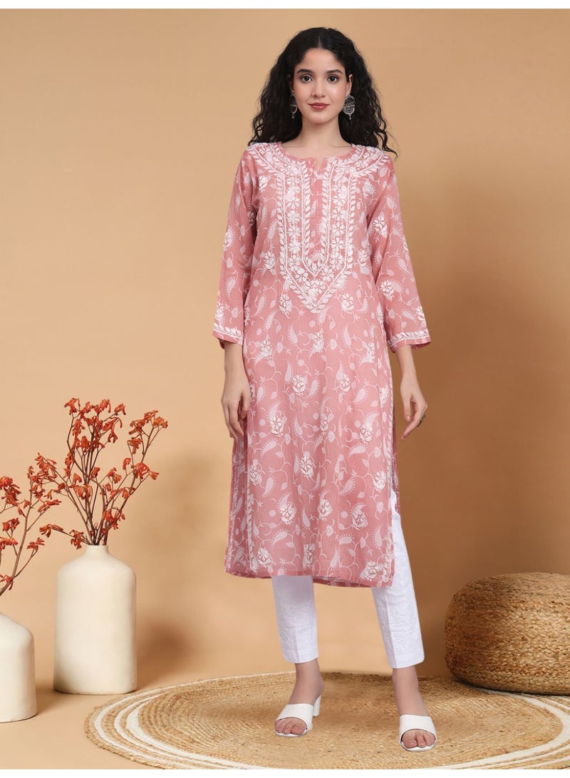 Alaya Hand Embroidered Chikankari Mulmul Cotton Kurta-AL4072 - Image 1