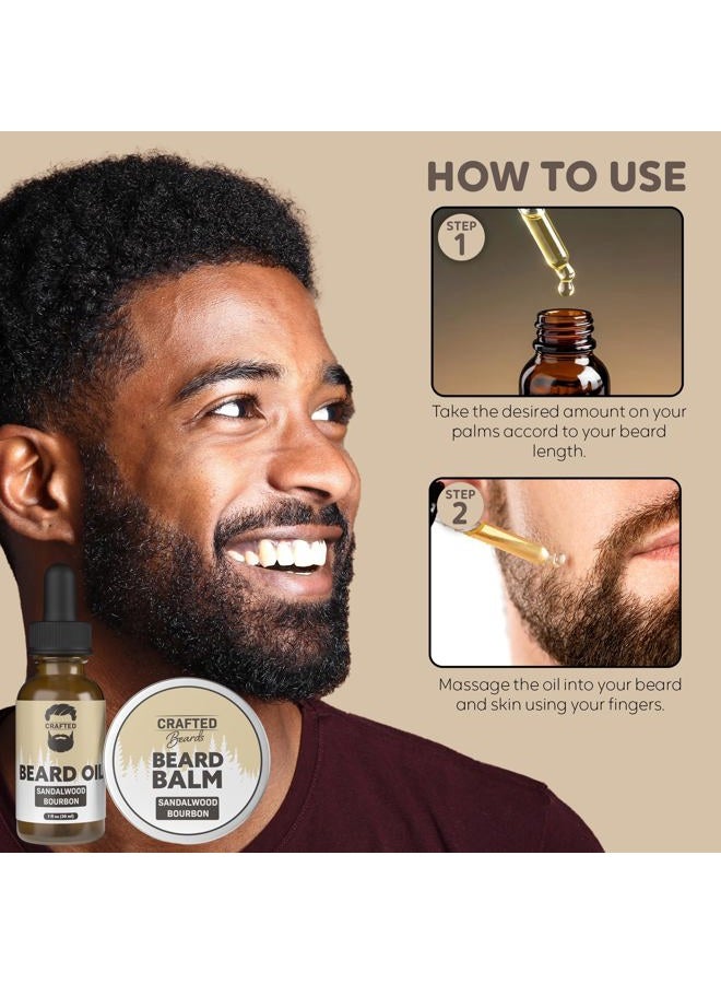 Crafted Beards Care Kit - Softer, Smoother, Moisturized - Oil and Balm - Gift Set (Sandalwood Bourbon) - Image 2