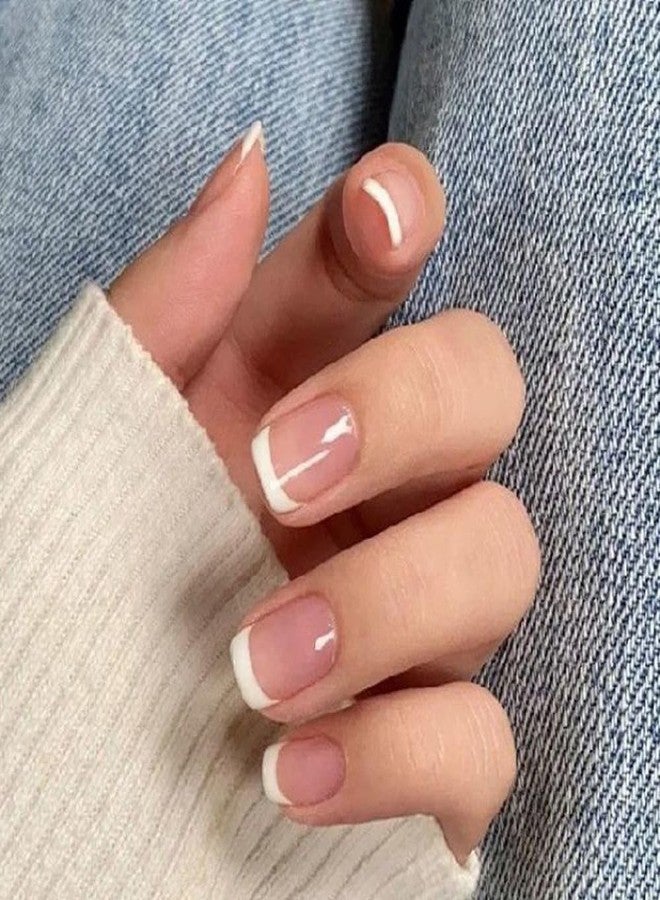 IKISKT Natural White French Press On Nails - IKISKT Fashion Acrylic False Nails, Glue On Nails with Jelly Glue Sticker,Fit Perfectly & Natural Stick On Nails - 24PCS Soft UV Gel Fake Nail Kit - Image 1