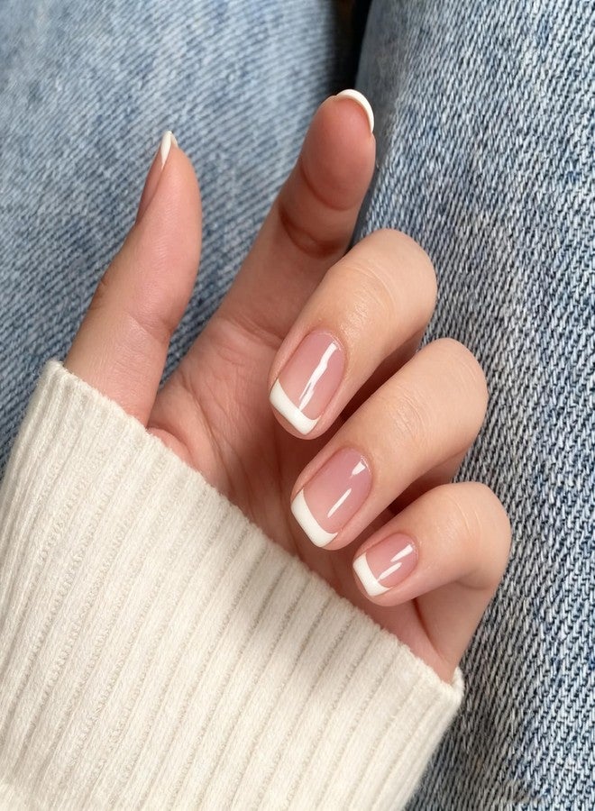 IKISKT Natural White French Press On Nails - IKISKT Fashion Acrylic False Nails, Glue On Nails with Jelly Glue Sticker,Fit Perfectly & Natural Stick On Nails - 24PCS Soft UV Gel Fake Nail Kit - Image 2