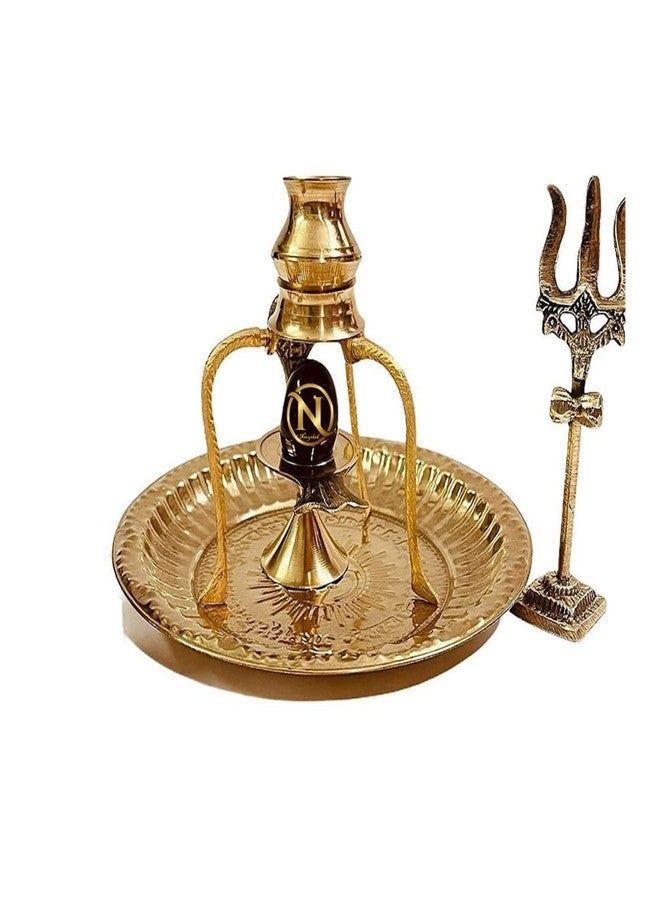 NAVYAKSH Shaligram Shivling with Brass Plate Trishul, Jalahari, Kalash with Stand, Trishul, Shaligram Stand - Image 1