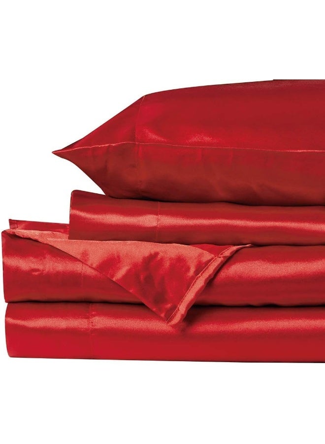 Mk Home LLC Twin Soft Silky Satin Solid Red Deep Pocket Sheet Set New - Image 3