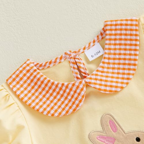 Lucikamy Toddler Baby Girl Easter Outfit Fly/Short Sleeve Bunny Embroidery A-Line Dresses Kids Summer Clothes (95% Cotton+5% Spandex-Yellow, 2-3 Years) - Image 3