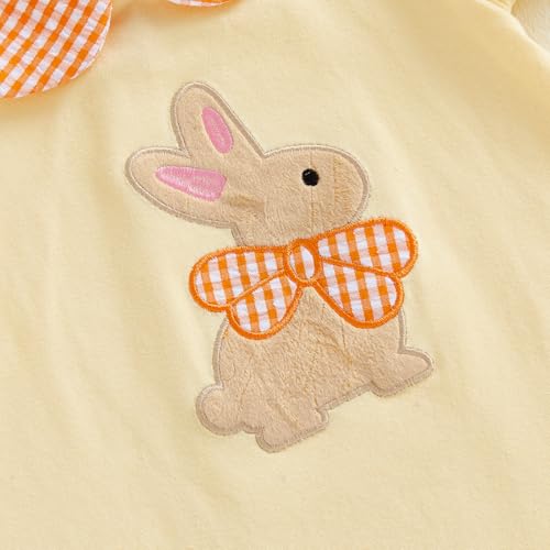 Lucikamy Toddler Baby Girl Easter Outfit Fly/Short Sleeve Bunny Embroidery A-Line Dresses Kids Summer Clothes (95% Cotton+5% Spandex-Yellow, 2-3 Years) - Image 4