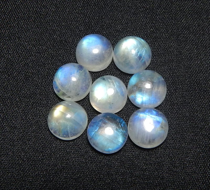 Myhealingworld 8mm Round Shape Blue Fire AAA Quality Natural Rainbow Moonstone Calibrated Cabochon Loose Gemstone 8 pcs Box. - Image 4