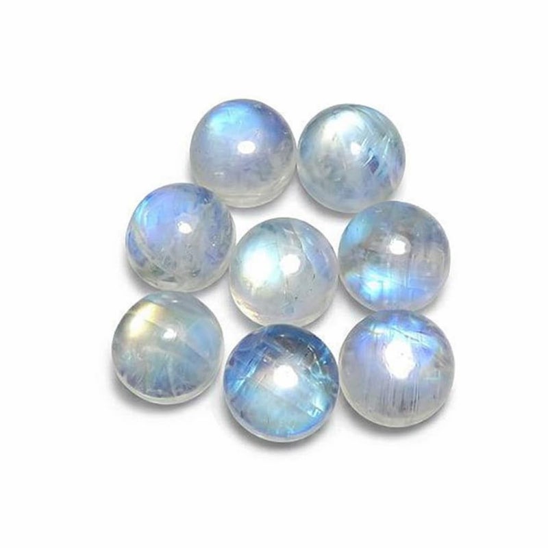 Myhealingworld 8mm Round Shape Blue Fire AAA Quality Natural Rainbow Moonstone Calibrated Cabochon Loose Gemstone 8 pcs Box. - Image 1
