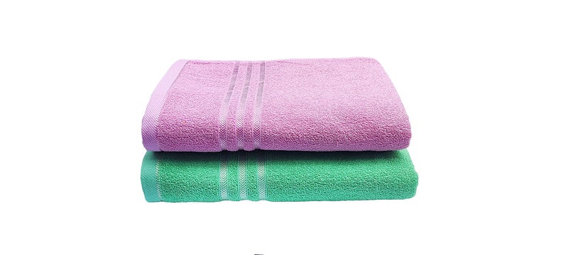 Space Fly 100% Cotton 2 Piece Towel for Bath, Bathroom Bath Towel for Men and Woman Lightweight (Green Pink Color) - Image 2