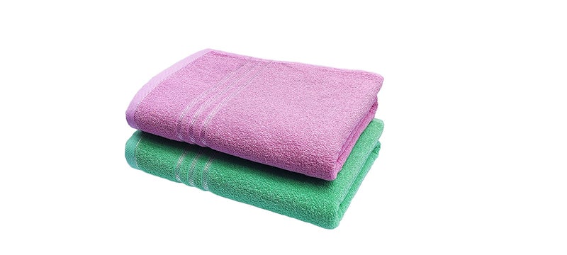 Space Fly 100% Cotton 2 Piece Towel for Bath, Bathroom Bath Towel for Men and Woman Lightweight (Green Pink Color) - Image 1
