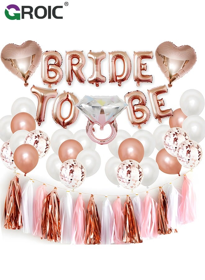 GROIC Bachelorette Party Decorations Kits-Rose Gold Bridal Shower Party Decor and Supplies-Bride to Be Balloons, Ring & Champagne Foil Balloons for Bridal Shower,Party Supplies, Party Decorations - Image 1