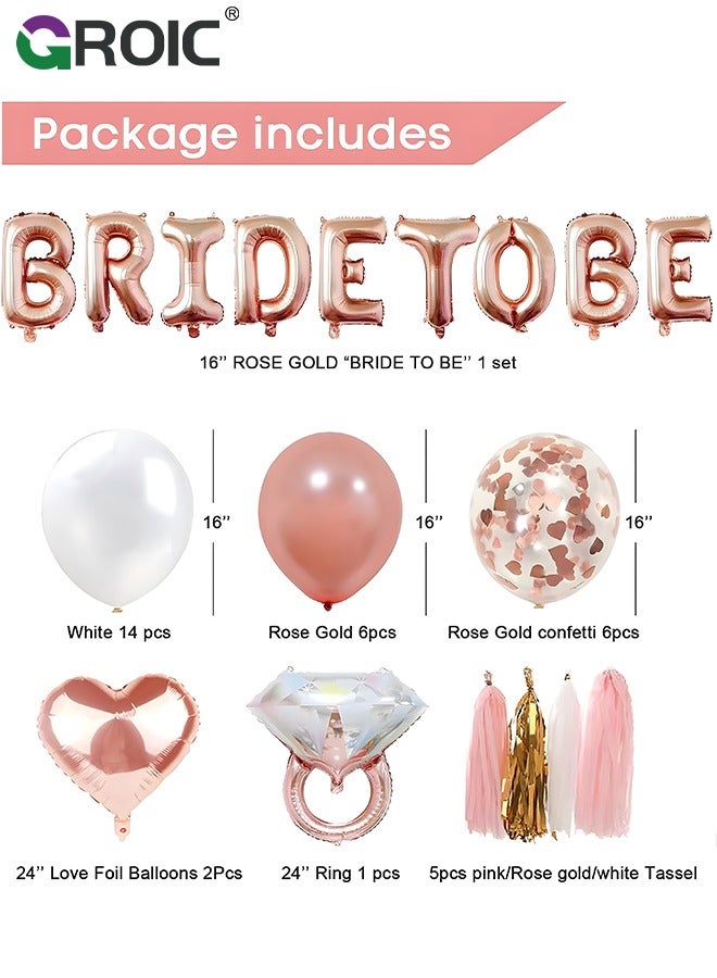 GROIC Bachelorette Party Decorations Kits-Rose Gold Bridal Shower Party Decor and Supplies-Bride to Be Balloons, Ring & Champagne Foil Balloons for Bridal Shower,Party Supplies, Party Decorations - Image 2