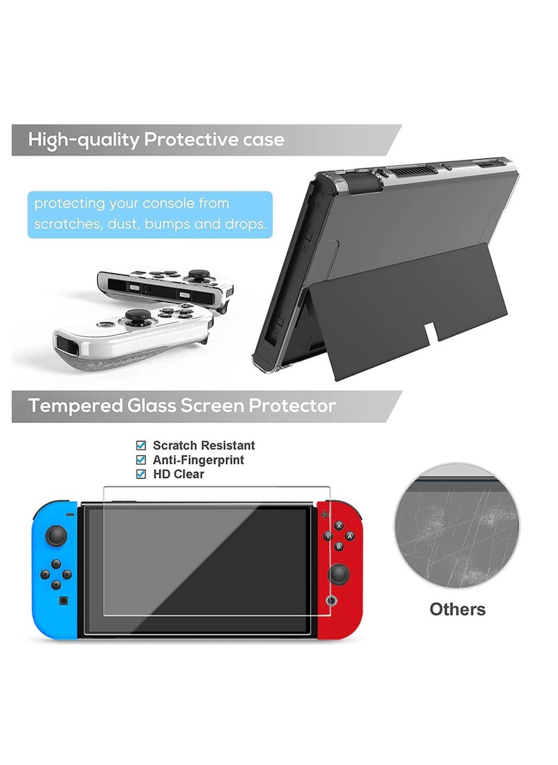 Generic - 12 PCS Set, Carrying Case for Nintendo Switch OLED Console, Portable Travel Carry Case, Include Screen Protector, Protective Cover Case, Data Cable, Kickstand and Thumb Grip Caps - Image 1