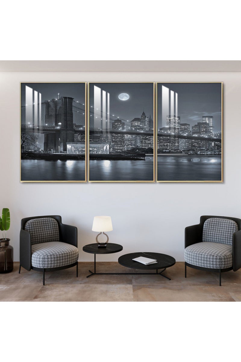 ماركتنا ثلاث لوحات جدارية خشبية بإطار وطبقة أكريليك شفافة - Image 1