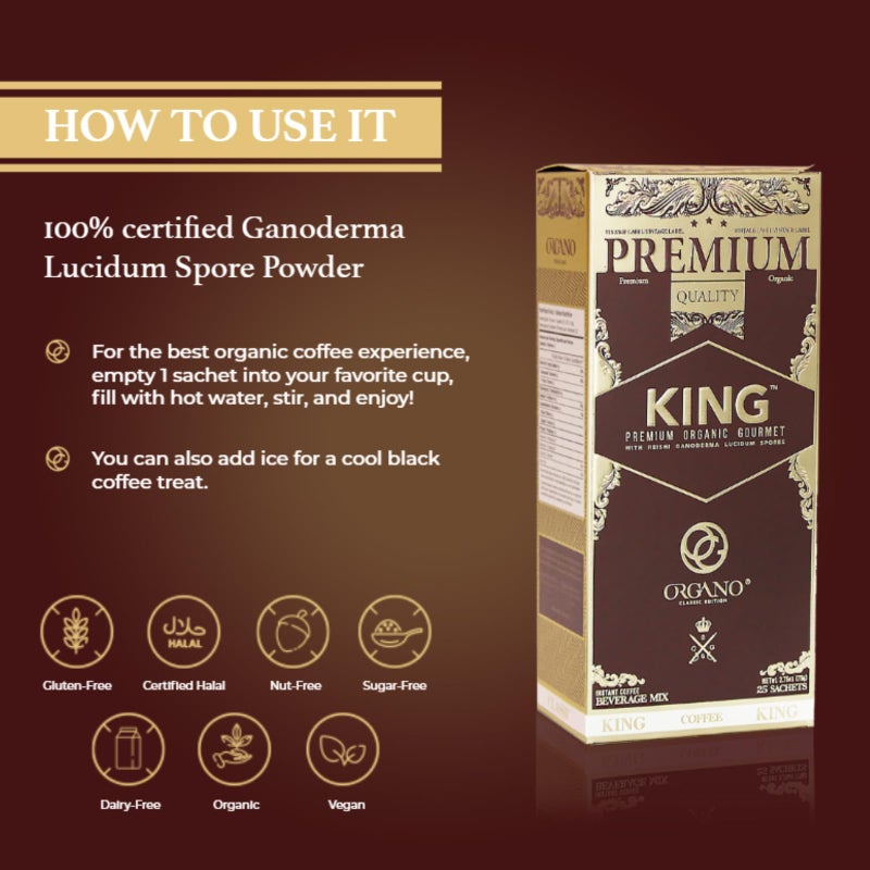 ORGANO King of Coffee, 100% Certified Ganoderma Lucidum (25 Sachets) - Image 5