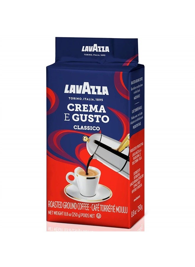 Lavazza قهوة مطحونة من LavAzza متوسطة التحميص Crema e Gusto، 8.80 أونصة (عبوة من 8 قطع) - Image 2