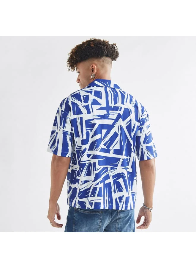 Splash FAV All-Over Print Shirt with Camp Collar and Short Sleeves