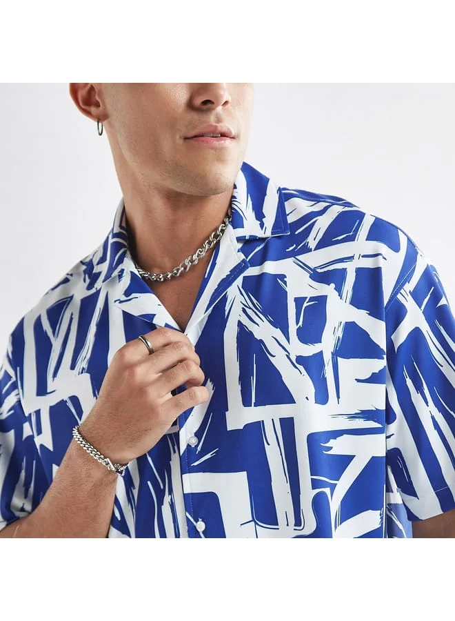 Splash FAV All-Over Print Shirt with Camp Collar and Short Sleeves