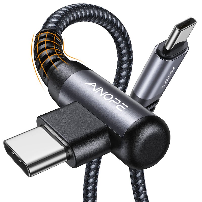 AINOPE USB C Cable 60W 2-Pack 6.6ft Nylon Braided USB C to USB C Cable Type C Charger Fast Charging Right Angle USBC Cable Charger Cord for iPhone 16 Pro Max 15 Plus Samsung S24 S23 iPad Space Gray - Image 1