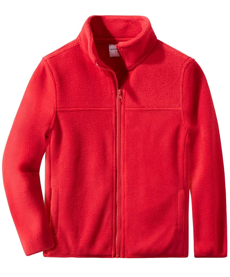 Spring&Gege Boys Full-Zip Polar Fleece Jacket Kids Solid School Uniform Outwear Jackets for Girls, Red, Size 9-10 Years - Image 1