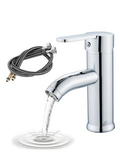 YOMYM YOMYM Wash Basin Mixer Faucet,Bathroom Basin Faucet,Water Mixer Kitchen Hot and Cold Water, Single Tap for Sink, Bathroom Sink Faucets with Included Hoses (Silver)  - Image 1