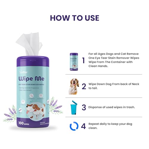 PupPee 100 Count Pet Wipes for Cleaning Eye Tear Stain | Anti-Bacterial Pet Wipes for Dogs & Cats | 100% Biodegradable | Cleansing, Deodorising & Grooming Wipes | Vitamin E & Olive Oil - Image 5