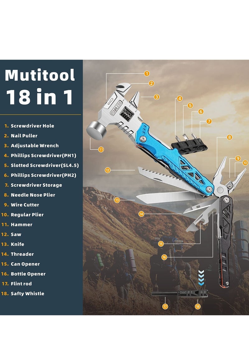 Upgraded Hammer Multitool, 18-in-1 Multitool Hatchet Axe Knife Hammer Pliers Saw Screwdrivers Bottle Can Opener Nylon Sheath Perfect for Camping Hiking Survival Gifts for Men - Image 2