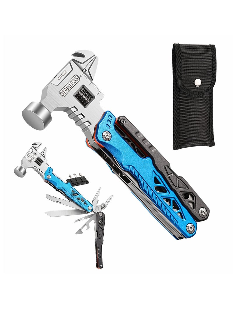 Upgraded Hammer Multitool, 18-in-1 Multitool Hatchet Axe Knife Hammer Pliers Saw Screwdrivers Bottle Can Opener Nylon Sheath Perfect for Camping Hiking Survival Gifts for Men - Image 1