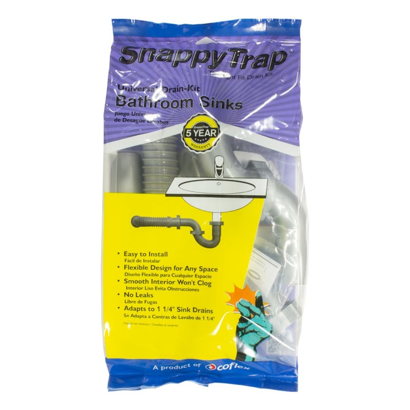 Coflex Snappy Trap Universal Flexible P Trap Bathroom Sink Drain Pipe Plumbing Kit for Home Improvement, No Leaks, Easy No Tool Installation, 9-13 Inch Flex Hose & 16 Inch Product Length (DK-105 Silver) - Image 5