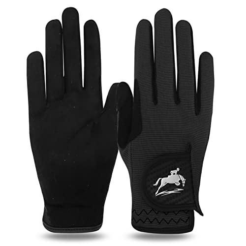 FINGER TEN Horse Riding Gloves Equestrian Women Kids for Girls Boys Mesh Breathable Lightweight Color Pack, Comfortable Grip for Summer (Women-Black, Small) - Image 1