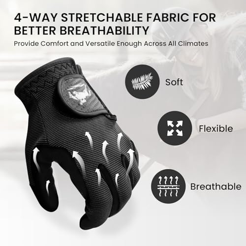 FINGER TEN Horse Riding Gloves Equestrian Women Kids for Girls Boys Mesh Breathable Lightweight Color Pack, Comfortable Grip for Summer (Women-Black, Small) - Image 5