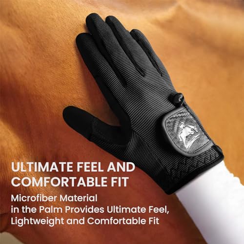 FINGER TEN Horse Riding Gloves Equestrian Women Kids for Girls Boys Mesh Breathable Lightweight Color Pack, Comfortable Grip for Summer (Women-Black, Small) - Image 3