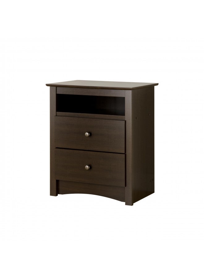 Prepac Prepac Fremont 2 Drawer Nightstand: Elegant Bedroom Furniture, Bedside Table with Open Shelf, 23.25"W x 16"D x 28"H, Espresso - EDC-2428  - Image 1