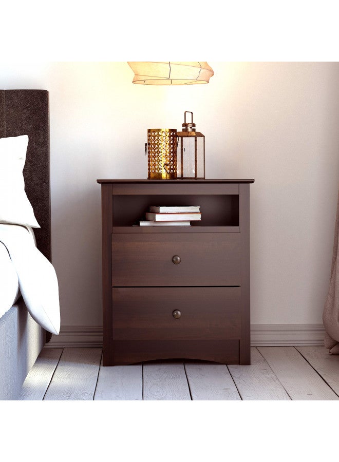 Prepac Prepac Fremont 2 Drawer Nightstand: Elegant Bedroom Furniture, Bedside Table with Open Shelf, 23.25"W x 16"D x 28"H, Espresso - EDC-2428  - Image 4